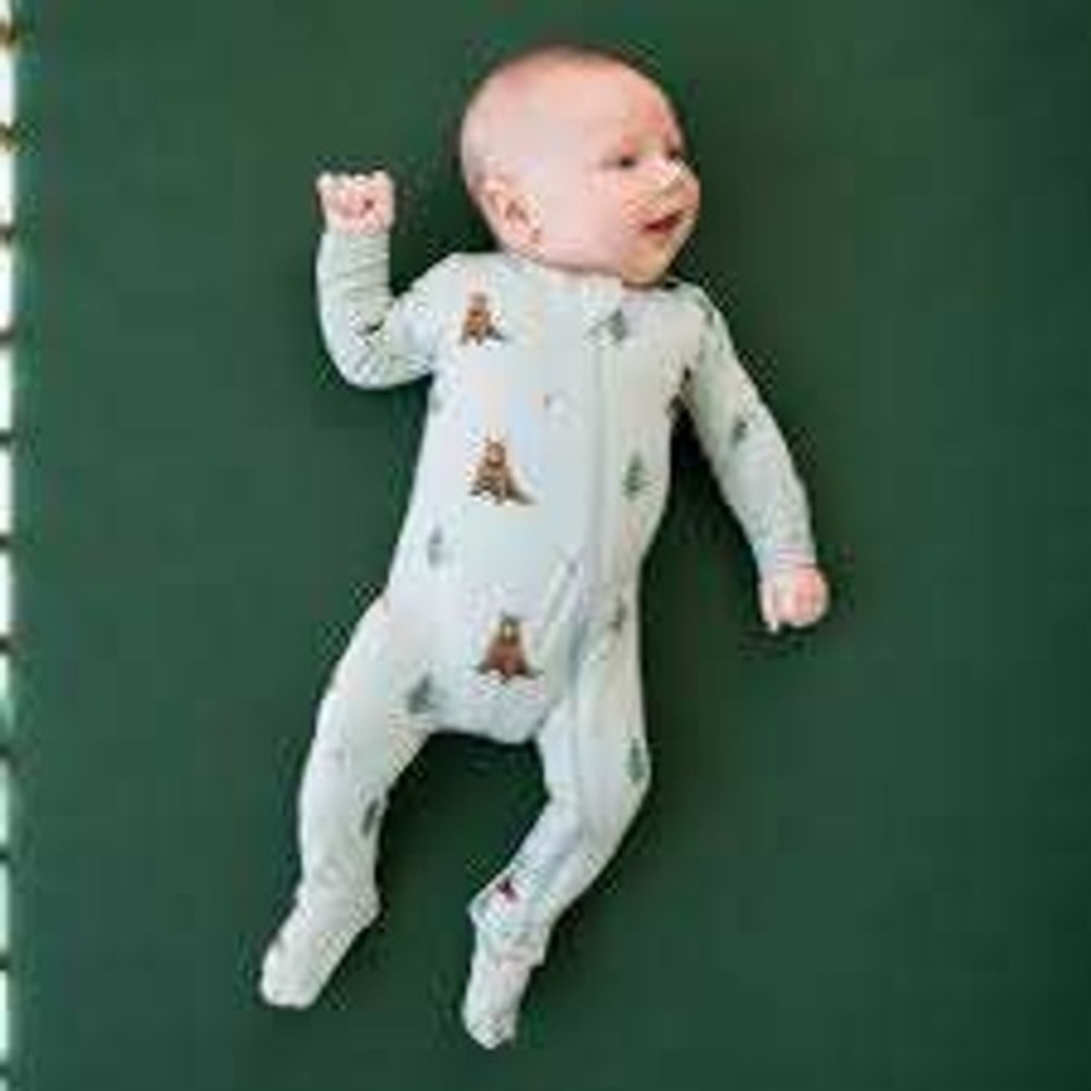Kyte Baby Zippered‎ Romper Grizzly Bear Pine Tree Print Sage Green Size 12-18M - Picture 2 of 5
